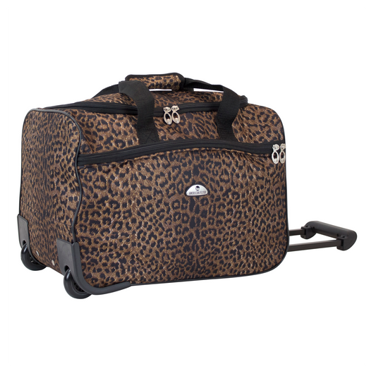 American Flyer Animal Print Wheeled Duffel - Leopard Black