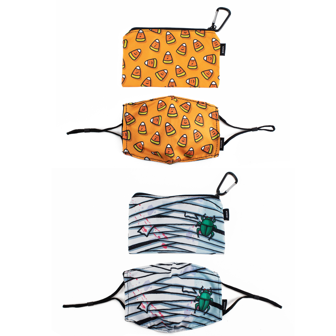 Ed Heck Halloween 4-Piece Adult Face Mask & Travel Pouch Set