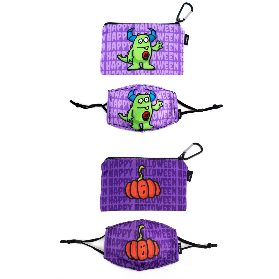 Ed Heck Halloween 4-Piece Children's Face Mask & Travel Pouch Set