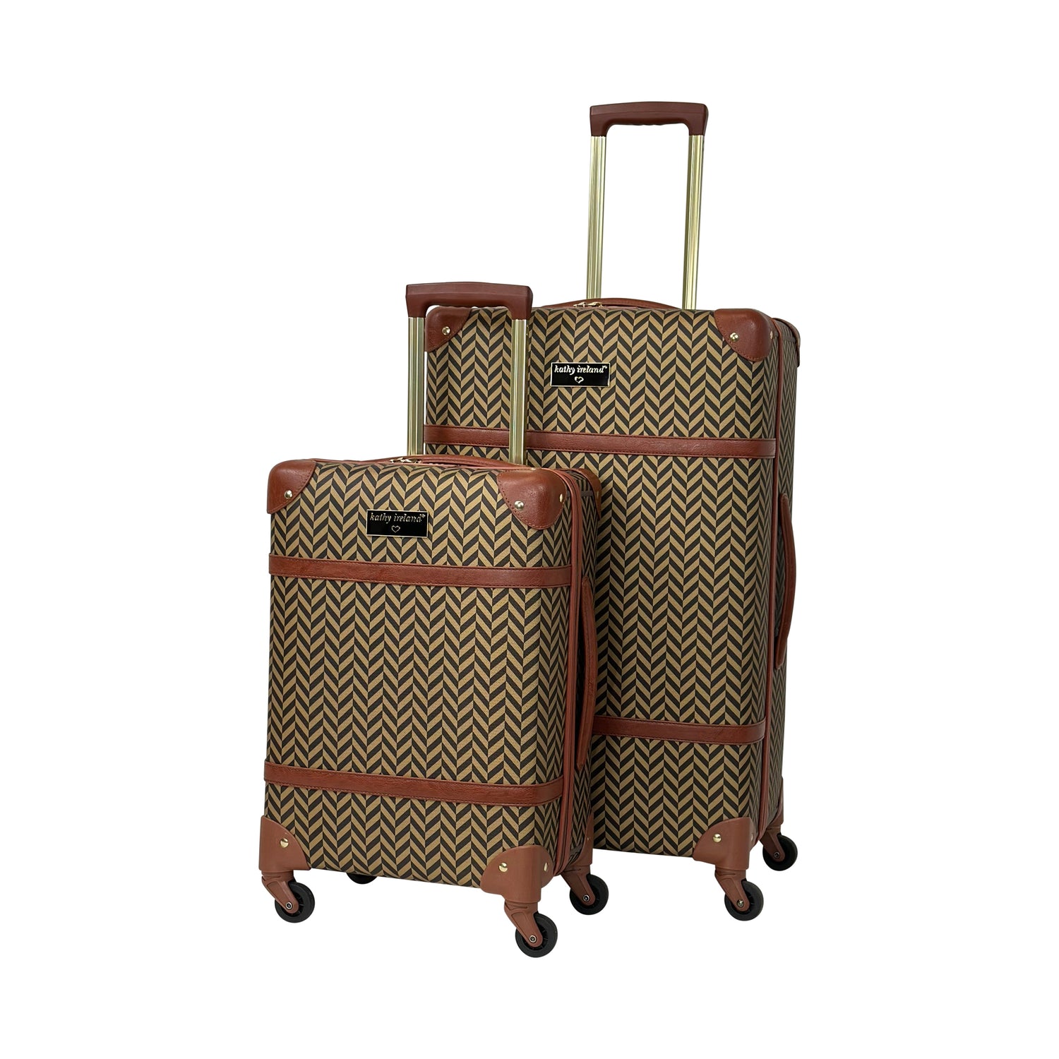 Kathy Ireland Vintage Trunk 2-Piece Hardside Luggage Set - Herringbone