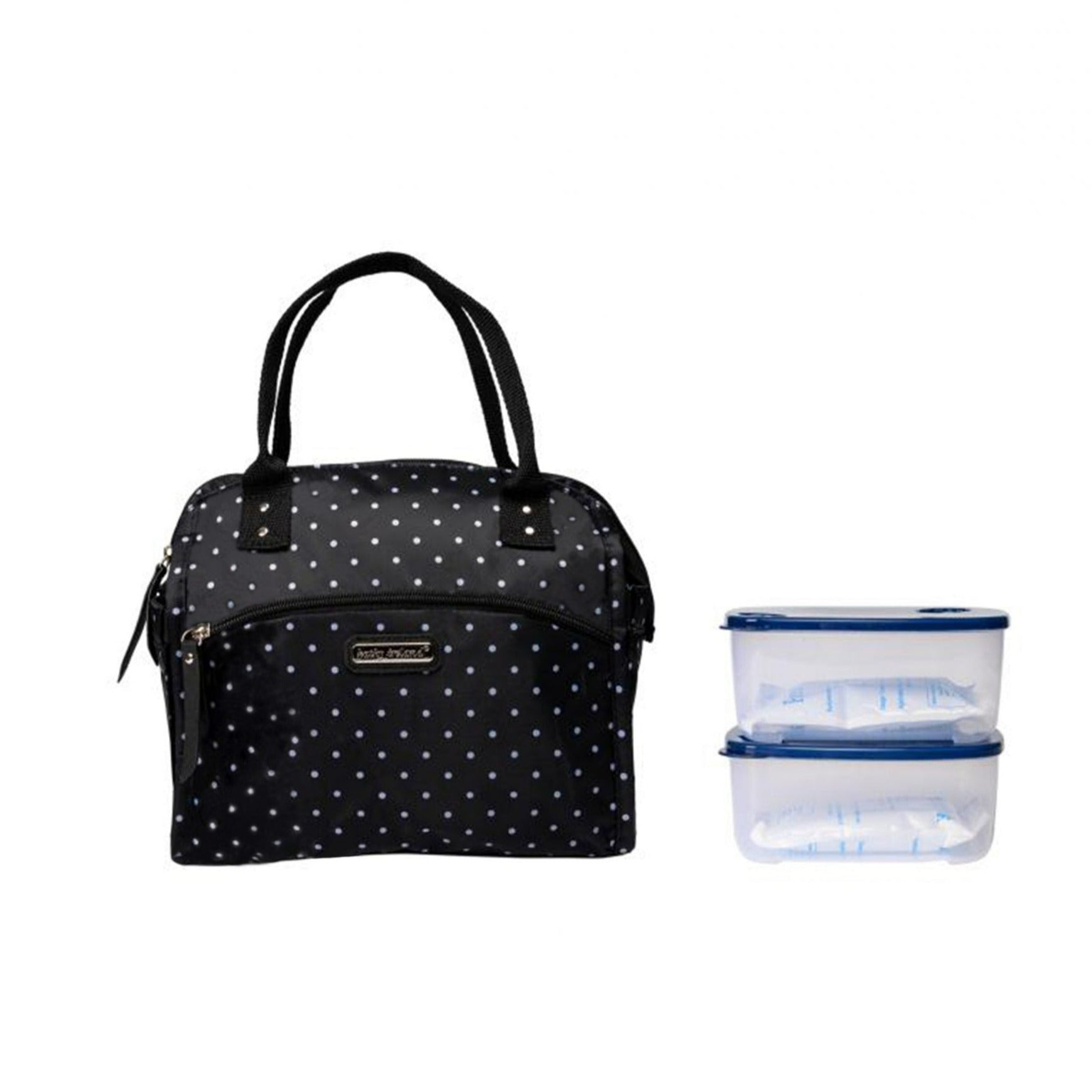 Kathy Ireland Leah Wide Mouth Lunch Tote Black White Polka Dot